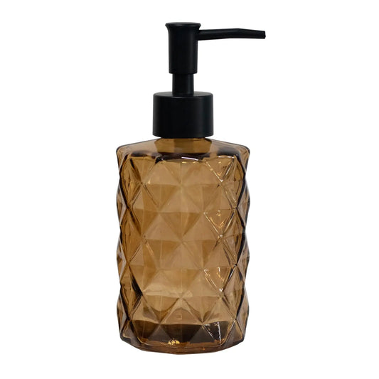 Brown Bathroom Soap Dispenser with Black Plastic Pump 12oz Glass Lotion Dispenser Crystal Hand Soap Dispenser